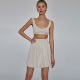 Sexy Knit Bralette Top and Pleated Mini Skirt Matching Set